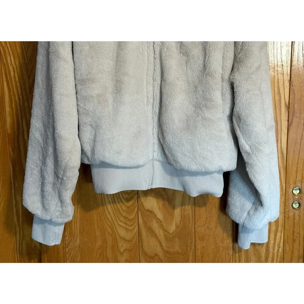 DKNY Sport Faux Fur Cream Hooded Bomber Jacket - Size XL